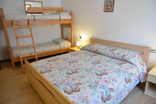 科姆梅扎杜拉卡萨罗萨尼酒店的一间卧室配有一张床和一张双层床,配有梯子