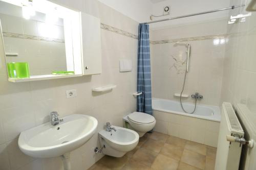 科姆梅扎杜拉卡萨罗萨尼酒店的一间带水槽、卫生间和淋浴的浴室