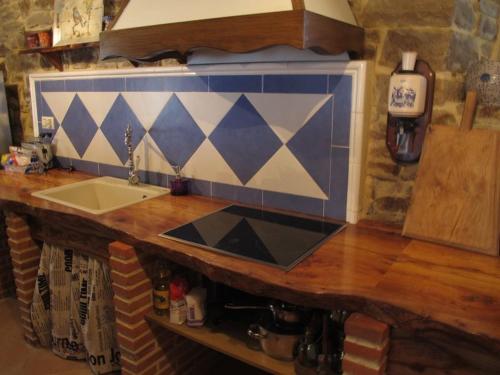 埃斯皮诺萨德洛斯蒙特罗斯La Casa Encanto的厨房柜台设有水槽和台面