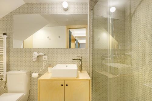 潘蒂科萨Loft Casa Berdon的一间带水槽、卫生间和淋浴的浴室