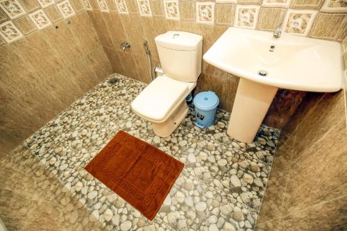 蒂瑟默哈拉默Yala New Nehansa Resort的一间带卫生间和水槽的浴室