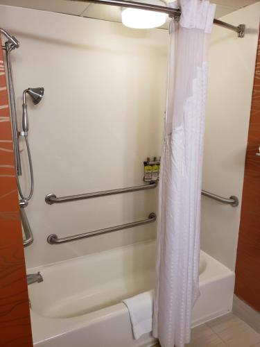 Brandermill里士满-布莱德米尔-赫尔街智选假日酒店的浴室配有淋浴帘和浴缸。