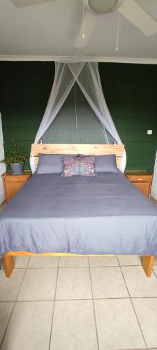绍斯布鲁姆19 Marina Glen的一间卧室配有一张带天蓬的蓝色床