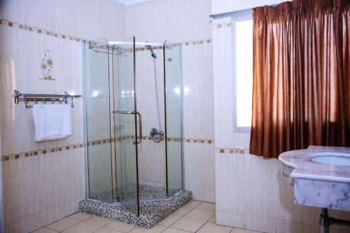 阿比让塞帕酒店的带淋浴和盥洗盆的浴室