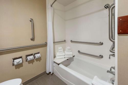 匹兹堡匹兹堡康福特茵套房酒店的带浴缸和卫生间的浴室。