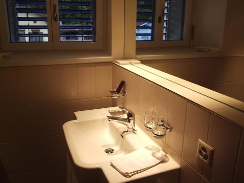 蒂芬卡斯特尔阿尔布拉&尤利尔酒店的浴室设有白色水槽和镜子
