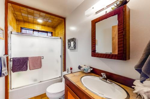 瓜拉拉Nature's Paradise的一间带水槽、卫生间和镜子的浴室
