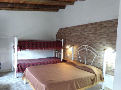 圣拉斐尔Amanecer en Cuyo的一间卧室设有一张床和砖墙