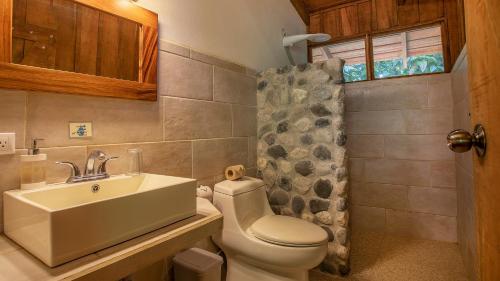 戈尔菲托埃斯奎纳斯雨林旅舍的浴室配有卫生间、盥洗盆和淋浴。