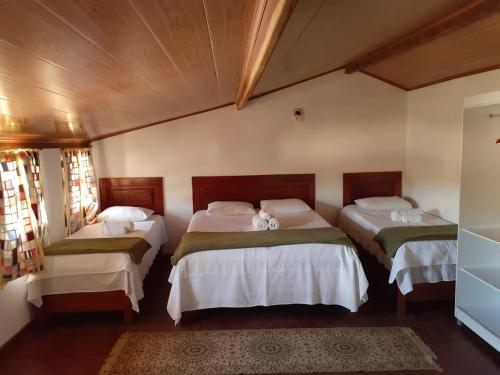 里奥迪孔塔斯Pousada Sempreviva的一间卧室配有两张带白色床单的床