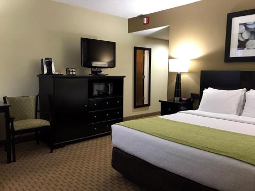 图巴城NavajoLand Hotel的配有一张床和一台平面电视的酒店客房
