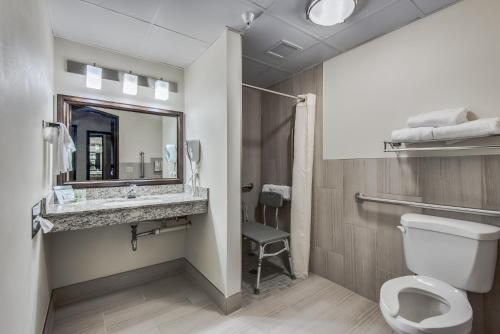 库恩拉匹兹库恩拉匹兹阿美瑞辛酒店的一间带卫生间、水槽和镜子的浴室