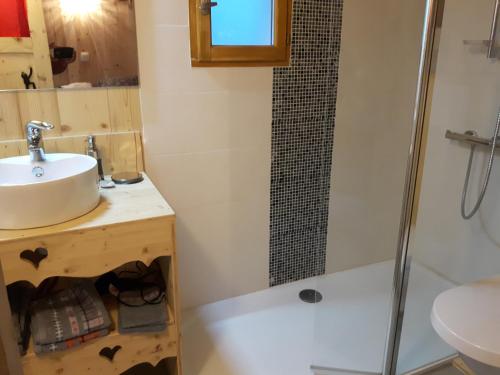 圣让德莫里耶讷琪琪&可可民宿酒店的一间带水槽和淋浴的浴室