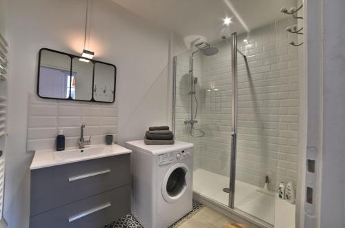 拉罗谢尔Superbe T2 de 45m² en hyper centre的一间带洗衣机和淋浴的浴室