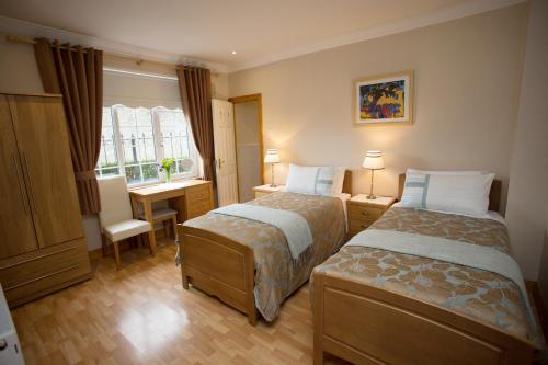都柏林Almanii的酒店客房配有两张床和一张书桌