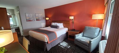 隆派恩陶别墅汽车旅馆的配有一张床和一把椅子的酒店客房