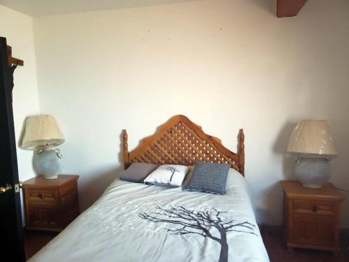 塔斯科·德·阿拉尔孔Casa Vista Taxco的卧室配有一张床,两边都配有两盏灯