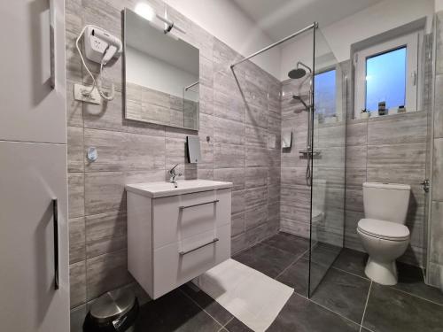 拉科维察Boutique Apartments Nikola Tesla的浴室配有卫生间、盥洗盆和淋浴。