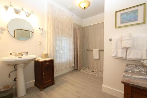 坎布里亚奥拉列贝瑞民宿酒店的一间带水槽和淋浴的浴室