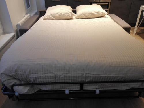 圣康坦DELARNOR - Confort et sérénité的一张带白色床单和枕头的床