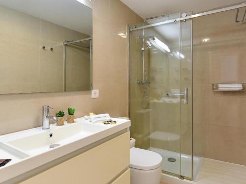 圣阿古斯丁圣奥古斯丁海滩公寓酒店的带淋浴、盥洗盆和卫生间的浴室