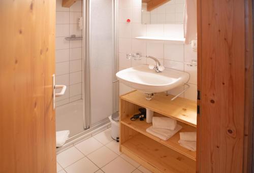 埃尔姆Hotel Bergführer的一间带水槽、淋浴和卫生间的浴室