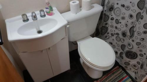 GualeguaychúCabañas Diamante的浴室配有白色卫生间和盥洗盆。