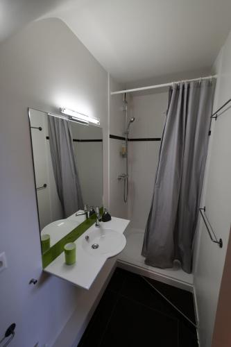 维勒讷沃Libellules的白色的浴室设有水槽和淋浴。