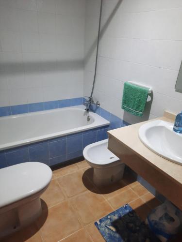 莫哈卡尔Sunny Apartment的浴室配有卫生间、盥洗盆和浴缸。