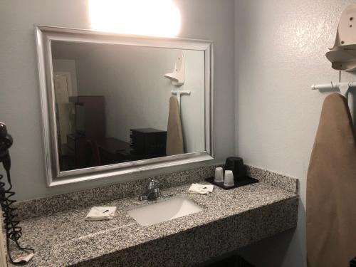 拉雷多Hwy 59 Motel Laredo Medical Center的一间带水槽和大镜子的浴室