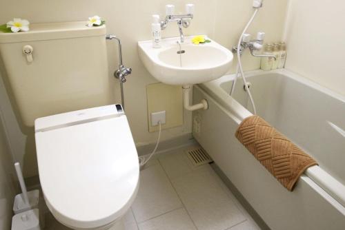 东京Okubo Hotel Hawaii的一间带卫生间和水槽的浴室