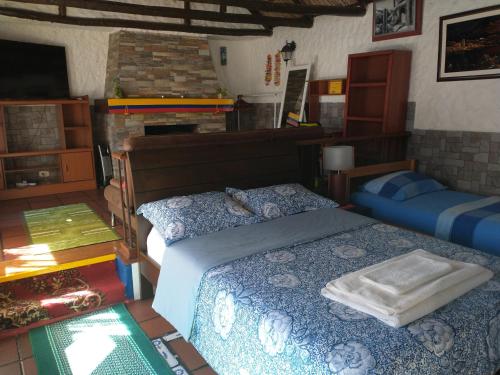 波哥大Apartaestudio tipo cabaña的一间卧室配有一张床和一台电视。