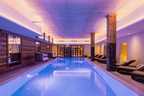 莱茵河畔的宾根PAPA RHEIN - Hotel & Spa的在酒店房间的一个大型游泳池