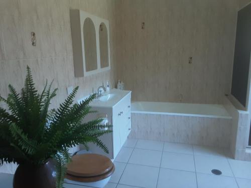 邦加里Banya Bliss - Guest House的浴室配有卫生间、盥洗盆和浴缸。
