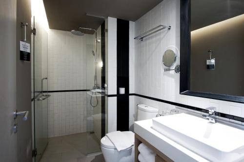 清迈清迈布里克酒店的一间带水槽、卫生间和淋浴的浴室
