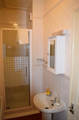 基德明斯特比尤德利山之屋酒店的一间带水槽和淋浴的浴室