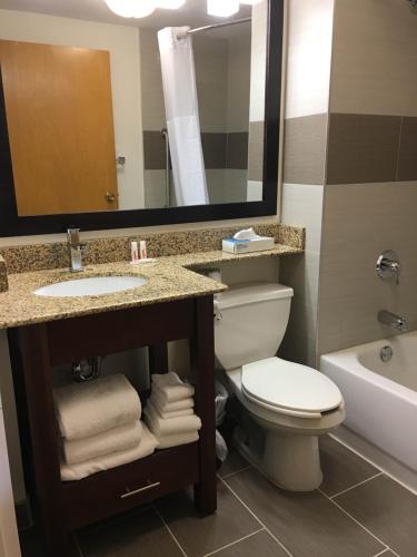 东叙拉古Hotel Concord Syracuse的一间带卫生间、水槽和镜子的浴室