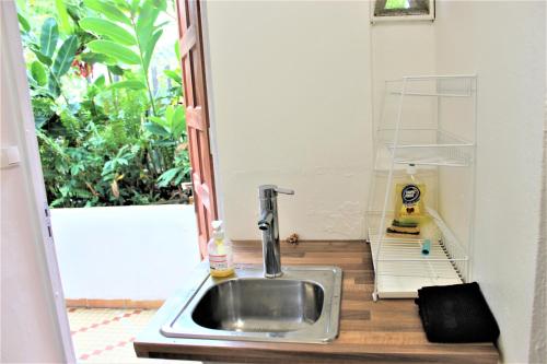 舍尔谢Gites "les colibris"的一个带花园的小厨房内的水槽