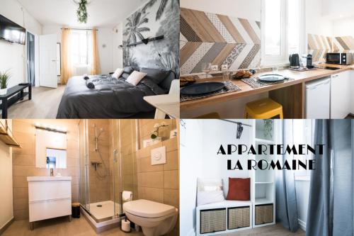 萨维尔纳Auguste, La Romaine et My César - Location Saverne的一张小公寓的照片拼在一起,设有浴室