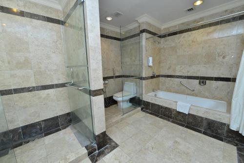 双溪大年翡翠布蒂里酒店的带淋浴、浴缸和卫生间的浴室