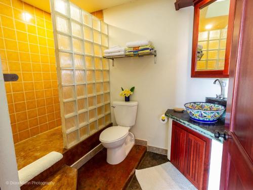 科罗萨尔Almond Tree Hotel Resort的浴室配有卫生间、淋浴和盥洗盆。