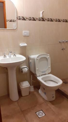 伊鲁亚HOSTAL LA PLAZA IRUYA的一间带卫生间和水槽的浴室