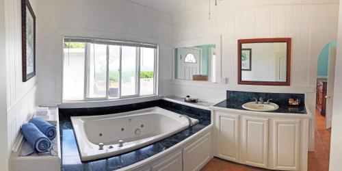 卡帕阿OceanFront Kauai - Harmony TVNC 4247的带浴缸和盥洗盆的大浴室