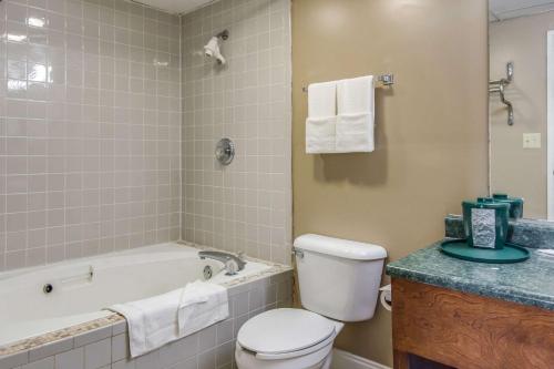 都柏林Rodeway Inn & Suites的带浴缸、卫生间和盥洗盆的浴室