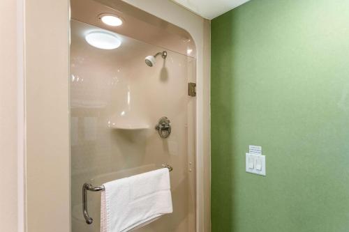 奈安蒂克尼安提克司丽普酒店的带淋浴和白色毛巾的浴室