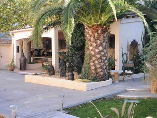 纳博讷Chambre d'Hôtes Villa Ambrosia的一座建筑前的棕榈树
