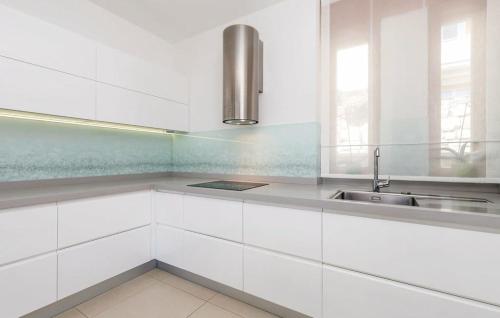 里耶卡Apartman Villa Pećine的厨房配有白色橱柜和水槽