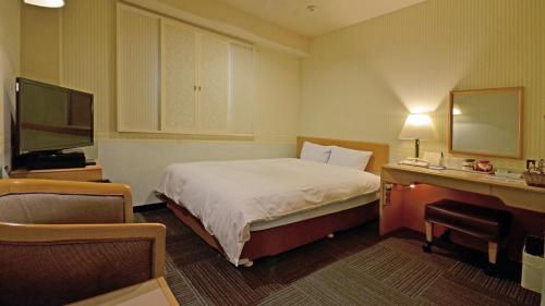 大村市大村中央酒店 的酒店客房,配有床和电视
