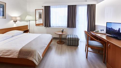 卢森堡法国酒店的酒店客房配有一张床和一张书桌及一台电视