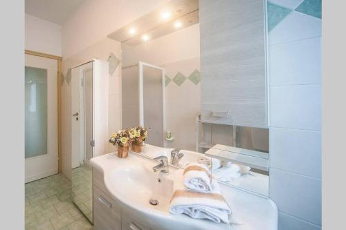马罗内Casa Rodella的白色的浴室设有水槽和镜子